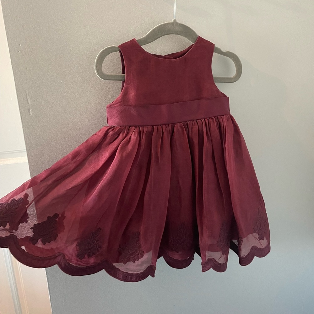 Janie and Jack Burgandy Silk Special Occasion Dress 6-12 months